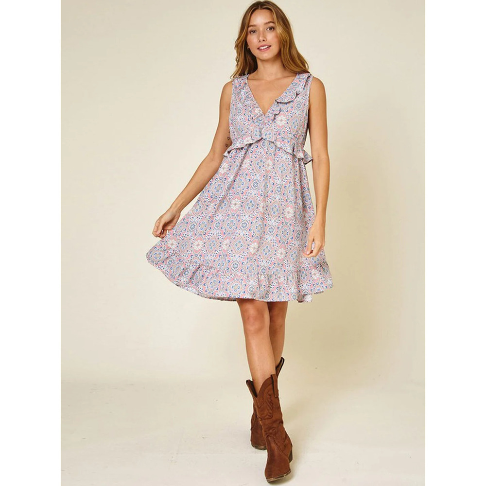 Floral Sleeveless Mini Dress Flowy Casual Summer Size Large - Picture 2 of 4